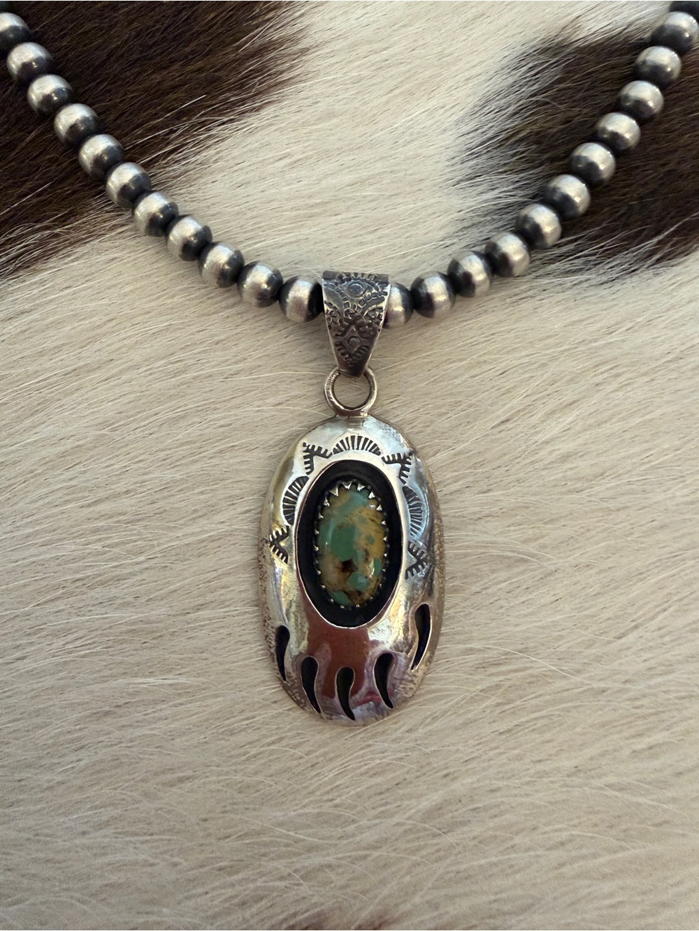 ❤️ Sonoran Gold Turquoise Bear Paw Sterling 925 Unisex Pendant 1.74”L